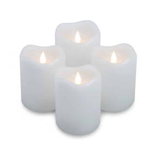 ToCi 4 x LED Kerzen Weiß Ø 7 x 9 cm – Flammenlose Echtwachskerzen...