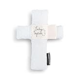 DEMDACO Tender Blessings 6 x 5 Inch Soft Polyester Cuddly Plush Huggable Comfort Cross, Classic White and Pink, Babys Baptism