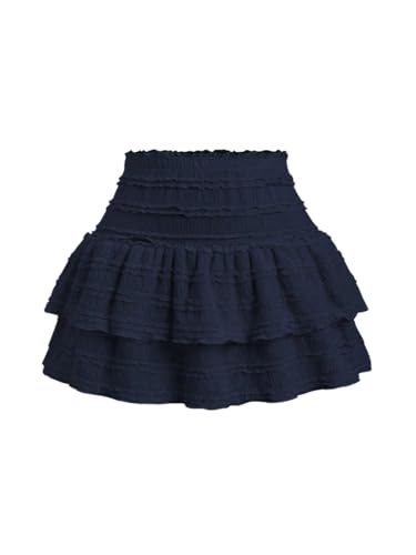 Solid Color Ruffle Double Hem Skirt Casual 2025 Fashion Skirts for Womenv