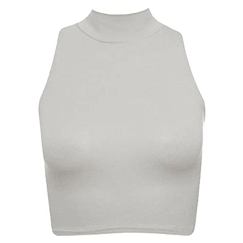 Preisvergleich Produktbild Hamishkane Damen ärmelloses einfarbiges Oberteil mit hohem Rollkragen, bauchfrei, dehnbar, Schildkrötenhemd, Sommertop Gr. 38-40, weiß