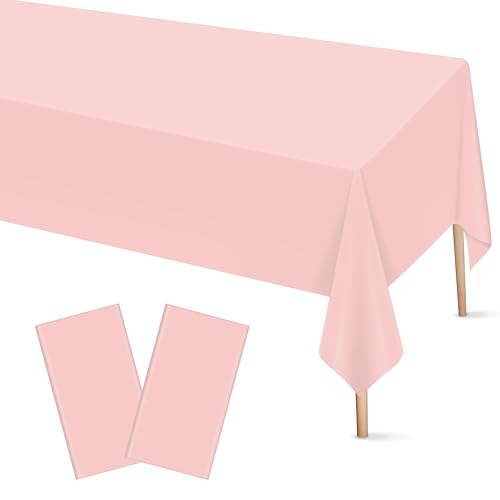 Image of Mulbozy 2Pcs Blush Pink Plastic Tablecloth, Dusty Pink Table Cloth