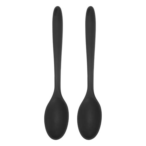 QUARKZMAN 2Stk Silikon Löffel Hitzebeständig Küchen Kochutensil Löffel für Kochen Mischen Rühren und Servieren Schwarz