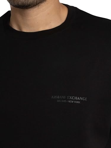 Armani Exchange Short Sleeve Side Milano-New York Logo Lettering Camiseta, Negro, S Hombres