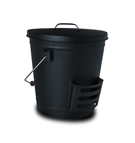 Supremery Ascheeimer mit Deckel und Schaufel, Stahl, Kohleeimer Aschetonne mit Henkel, groß 19 L, Ascheschaufel Kamin & Grill