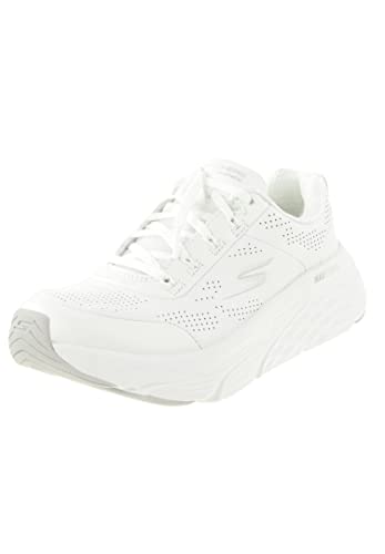Skechers MAX CUSHIONING ELITE STEP UP, Zapatillas para Mujer, White Leather/Silver Trim, 38 EU