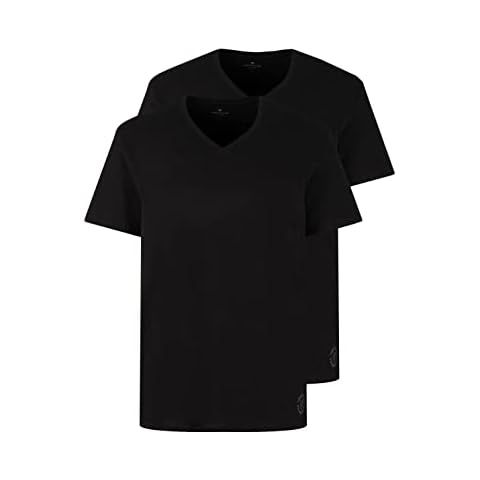 TOM TAILOR Men's Basic T-Shirt in Double Pack with V-neck 1008639, 29999 - Black, 3XL Cover