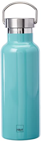H&H Botella térmica de acero inoxidable 18/10 sin BPA, botella de agua reutilizable, para adultos y niños, termo de metal para bebidas calientes o frías con atractivo diseño, 500 ml, Verde