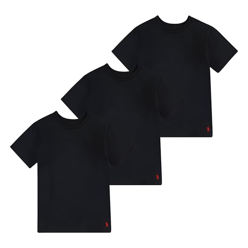 POLO RALPH LAUREN Boys' Multi-Pack Short Sleeve Undershirt, Black 3-Pack