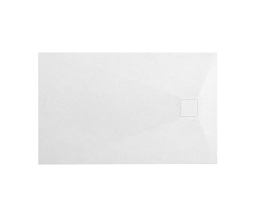 VBChome Duschwanne 100 x 80 x 2,5 cm Weiß Steinstruktur Duschtasse Extra Flach Rechteckig Ablaufgarnitur Abdeckplatte SMC Verbundwerkstoff Universelle Installation Siphon