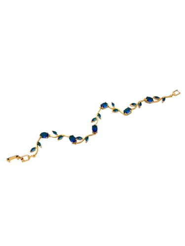 Image of Inites Fairy Bloom Floral Tulip Bracelet With Blue Crystal Stones For Girls & Women | Elegant Anti Tarnish Golden Chain Link Floral Branches Bracelet Lightweight Jewelry For Daily Wear & Gifts