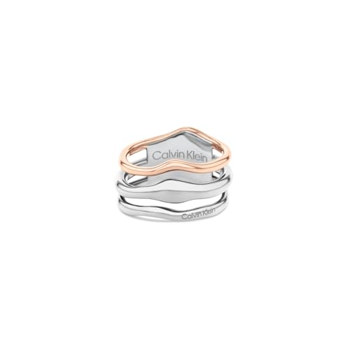 Calvin Klein Bague pour Femme Collection CK WAVY en Acier Inoxydable Bicolore - 35000651D