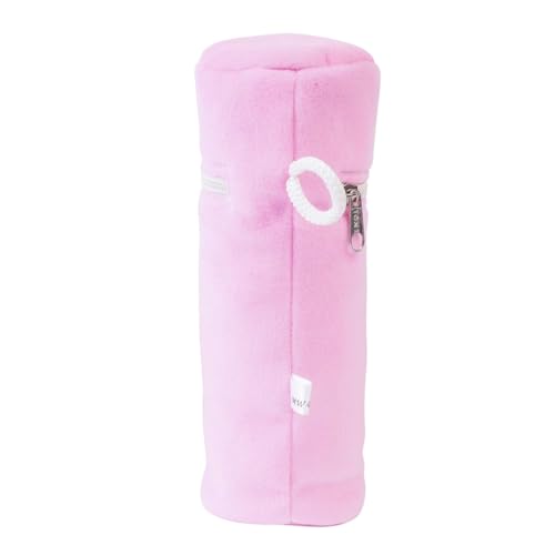 Image of Soft Plush Stretchable Baby Feeding Bottle Cover Easy to Hold Strap and Zip | Suitable for 130 ML-250 ML Feeding Bottle-Light Pink-Dark Red