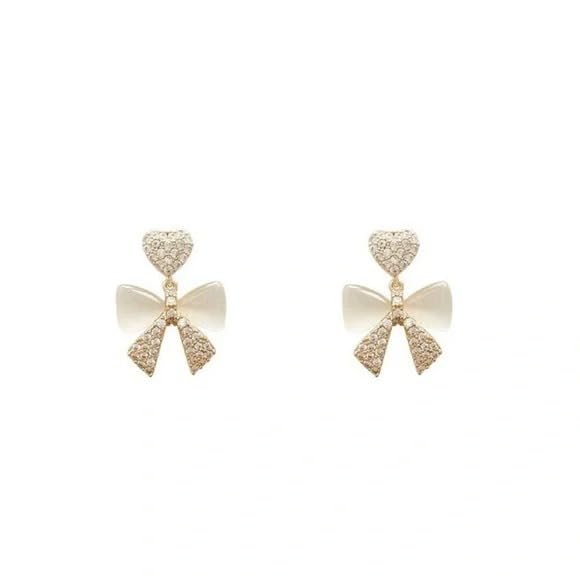 Pinapes Needle Gold Bow Earrings Fashion Cute Opal Earrings Korean Earrings For Women (B0CGV799QK) Amazon Price History, Amazon Price Tracker