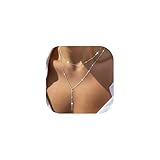 SJUIEO Collar de mujer chapado en oro de 14 quilates con forma de Y, chapado en plata, cadena de cuerpo impermeable, ajustable, adecuado para fiestas, regalos, bodas y uso diario., L, Cobre, No es una