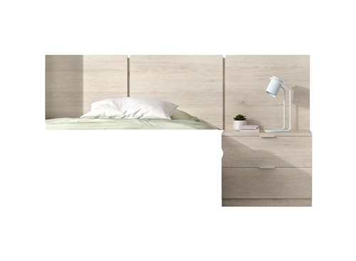 DEKIT GRUPO RIMOBEL BITO - Cabecero de tres plafones con mesita de dos cajones - Natural - 96 x 157 x 34.2