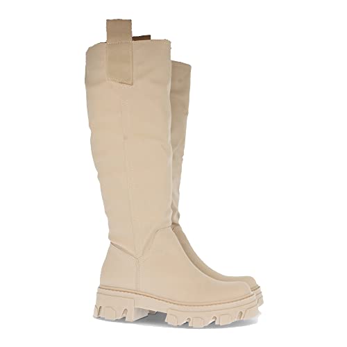 shoes&blues.es 62012-Bota de Plataforma para Mujer, con Suela Dentada, y Cierre de Cremallera, Otono Invierno 2021. Talla 36 Beige