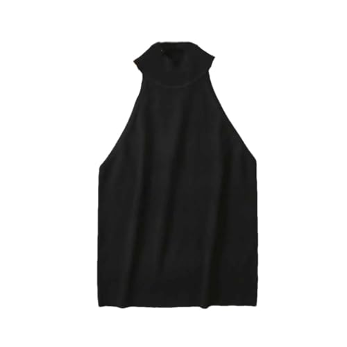 Rfmfkkg Women Turtleneck Knitted Vest Cropped Solid Elastic Slim Vintage Sleeveless Female Tank Tops