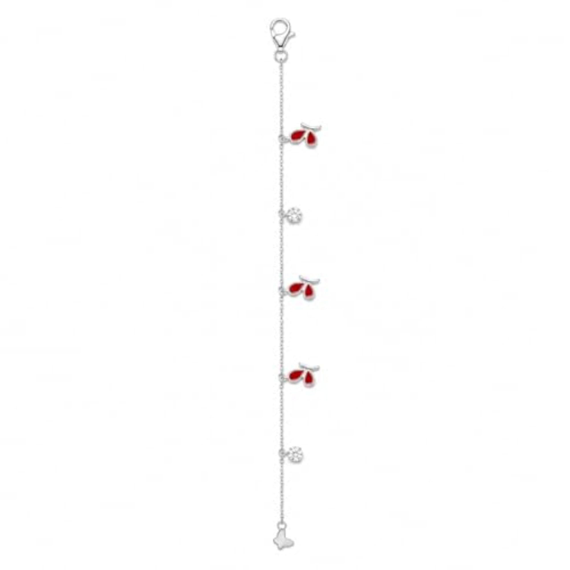 Red Floral Drop Charm Bracelet, Premium 925 Silver