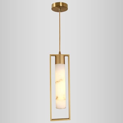 Lámpara colgante de metal de cobre H65 de estilo chino, lámpara colgante de mármol con columna LED, lámpara colgante de cable ajustable, para pasillo