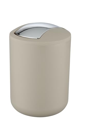 WENKO Poubelle Salle de Bain, Mini Poubelle Salle de Bain 2L, 14x21x14 cm, Taupe
