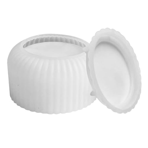 Wisboey Molde de Silicona con Tapa Portavelas CilíNdrico, Vela 3D Molde de Silicona Portavelas de Cemento DIY Forma-B