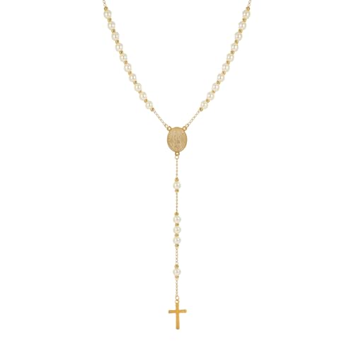 Eigso Acier inoxydable Or Collier Homme Femme Chapelet Pendentif Croix Chrétienne Collier Femme Homme
