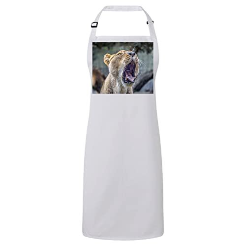 Tablier cuisine blanc motif lionne afrique idée cadeau original