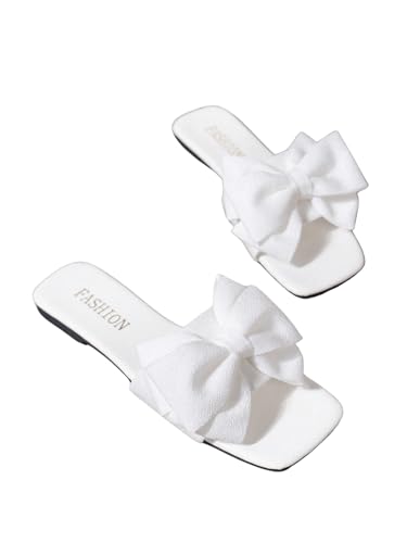Verdusa Women's Bow Slide Sandals Open Toe Slip On Summer Flat Sandals