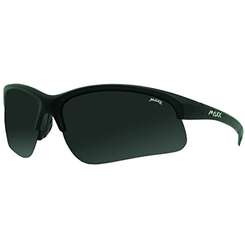 Maxx Domain Polarized Sports Sunglasses - Black Half Frame with Smoke Lenses