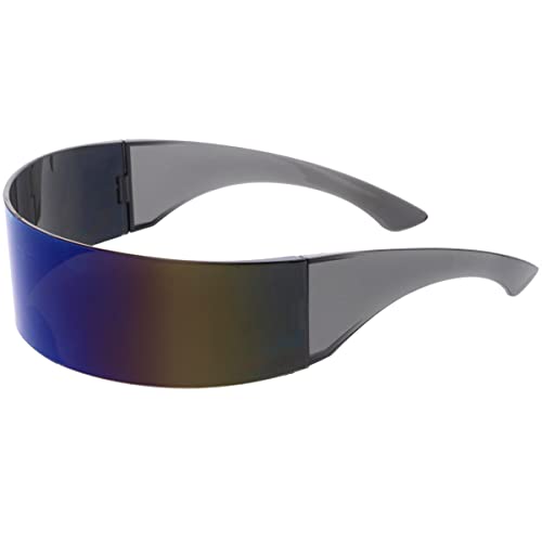 Zerouv - 80S Futuristic Cyclops Cyberpunk Visor Sunglasses With Semi Translucent Mirrored Lens (Ice) #TOP2