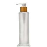 1PC 120ml/4oz Empty Refillable Frosted Glass Pump Press Bottle Makeup Cosmetic Container Packing Jar Vial Holder Pot with Bamboo Pump Head for Lotion Emulsion Essence Shampoo Shower Gel Toiletries