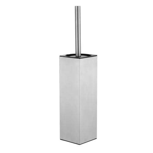 Image of Standing Toilet Brush - Square Base, Plunger Set, Holder - Toilet Bowl Cleaner - Brushed