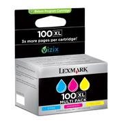 Image of Lexmark Cartridge No. 100XL - Print cartridge - High Yield - 1 x yellow, cyan, magenta - 600 pages - blister with accoustic / electromagnetic alarm - LRP