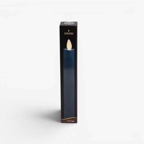 Image of Luminara Flameless Candle Taper (1 inch x 9.5 inch) Melted Top Real Wax Unscented Remote Ready Timer (Blue Opal)