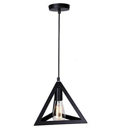 Metal Triangle Shape Hanging Pendant Ceiling Lamp Light - Without Bulb (Black, Pack of 1)-image-15