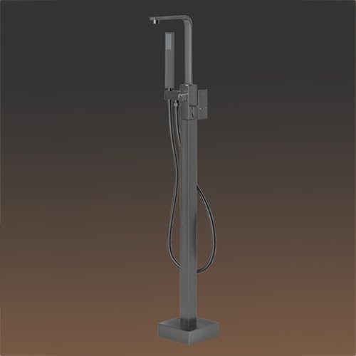 BiaoTeng 床置き型浴槽水栓 ハンドシャワー付き 温水 冷水 真鍮 自立型バスタブ用蛇口 グレー