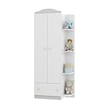 Vicawu KINDERKLEIDERSCHRANK WEIß TEKNA, Weiß (Austauschbare obere und untere Streifen...