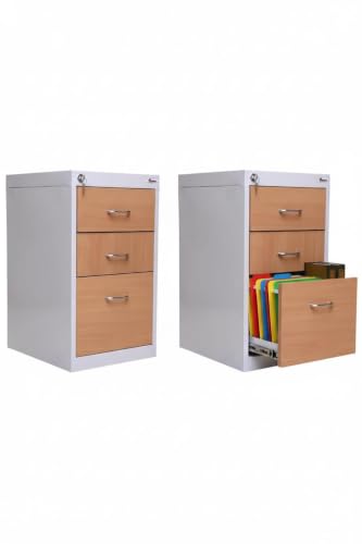 Image of Amazon Brand - Solimo 3 Drawer Steel Pedestal Cabinet | Lockable Powder Coated Filing Cabinet for Files, Documents & Stationery | Office Storage Unit (Light Grey, Pedestal with Levellers)
