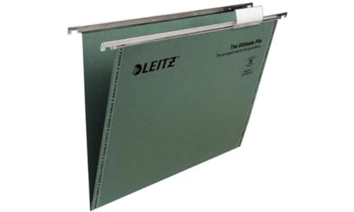 Leitz Ultimate Clenched Bar Suspension File, A4,V-Base, Pack of 50, Tabs Included, Green, Ultimate Range, 17420055