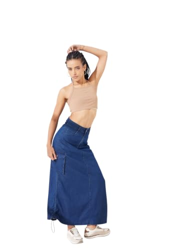Image of Dolce Crudo Women's Flared High-Rise Stretchable Denim Maxi Skirt