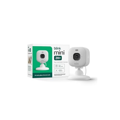 Blink Mini 2K+ (newest model) – Plug-in Home & Pet Indoor Security Camera with 2K video resolution, night vision, enhanced audio, motion detection – 1 camera (White)