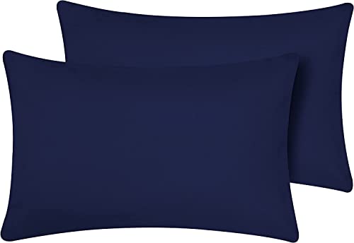 Image of Travel Pillow Case 12x18 Size Pack of 2 Pieces 100% Egyptian Cotton Zipper Closure 500 Thread Count Toddler Pillowcase Navy Blue