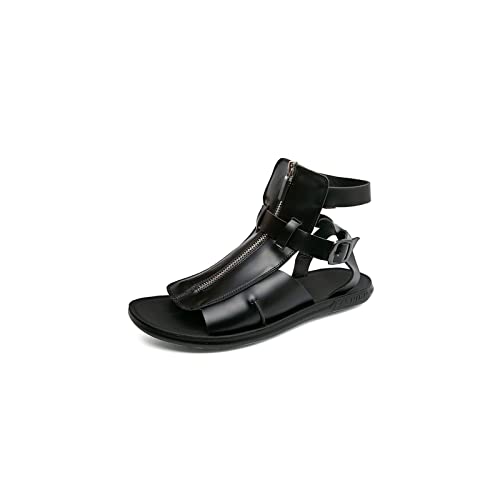 TJHRJTY Sandalias para hombre Zapatos de hombre Moda Casual Fuera de la calle Cool Color sólido PU Hebilla Cremallera Sandalias de personalidad cómodas(Schwarz,40 EU)