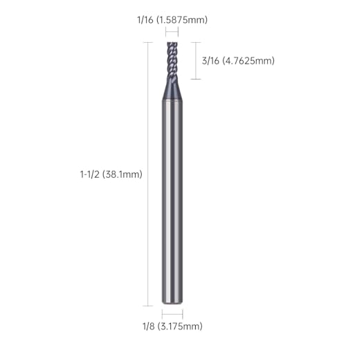 Image of HUHAO Square End Mill,4 Flute Cutter Tip Dia 1 /16 inch Variable Straight Milling Cutter 1 /8 inch Shank End Mill for Carbon Steel,Prehardened Steel,Stainless Steels
