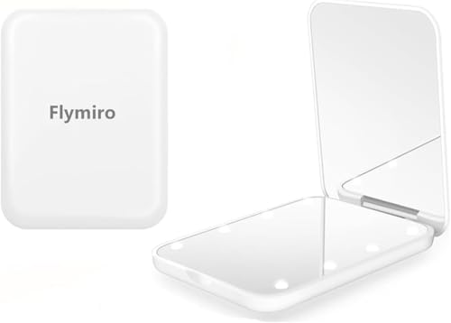 Flymiro Compact Mirror, 1x/3x Magnification Mini Mirror for Purse, Pocket, Handheld, Stocking Stuffers, Travel Makeup, 2-Sided Foldable, Small Mirror with Led Lights
