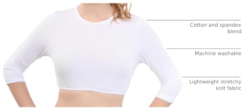 Image of Kosher Casual Women's Modest High Neck Cropped Layering Shell - Cotton Spandex 3-4 Sleeve Base Pullover Top