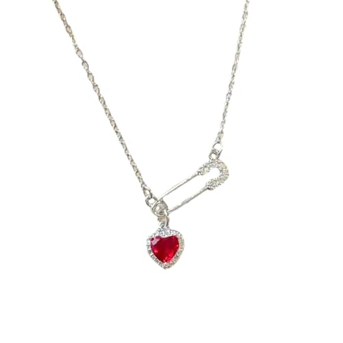 Exaggerated Heart Pendant Necklace Safety Pin Necklace Alloy Texture for Daily