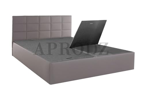 Image of APRODZ Upholstered Queen Size Bed with Box Storage (Light Grey Leatherette)
