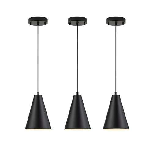 Image of NAANN Black Pendant Lights, 3 Pack Industrial Metal Hanging Lamp Modern Vintage Farmhouse Pendant Lighting Fixtures for Kitchen Island Dining Room Bedroom