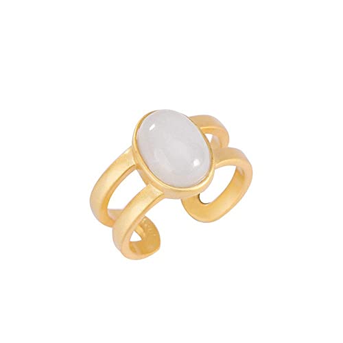 Bague jade hétien blanc S925 argent double couche anneau ajustable élégant